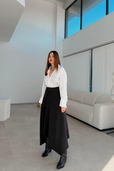 ELVAN TOLON Gray Button Skirt