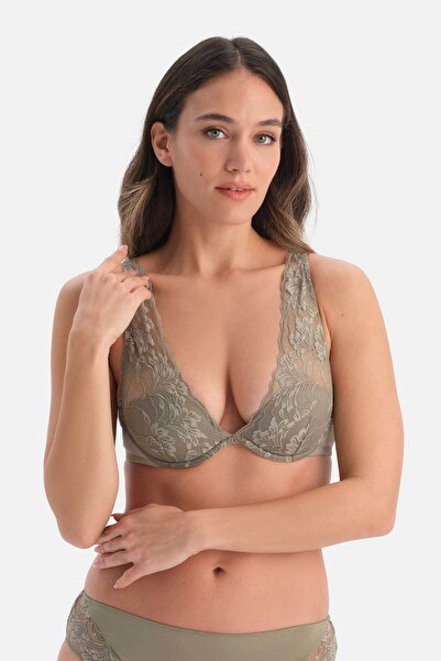 Dagi Khaki Lace Detailed Bra