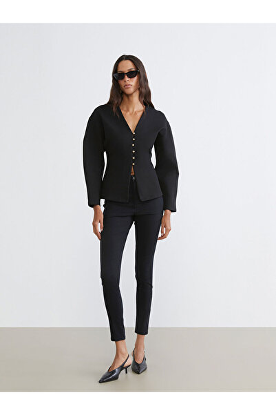 LC Waikiki Siyah V Yaka Peplum Kadın Hırka