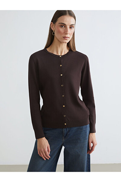 LC Waikiki سترة تريكو نسائية ذات رقبة دائرية باللون البني