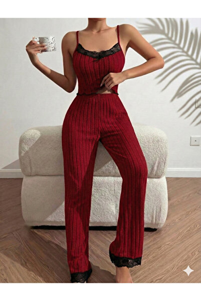 Biraltı Moda Askılı Dantelli ve Fiyonk Detaylı Pijama Takımı