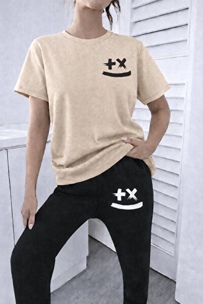 zeag SET DE TRICOU ȘI PANTALONI DE TRENING ARTI ÇARPI EMOJİ PENTRU FEMEI