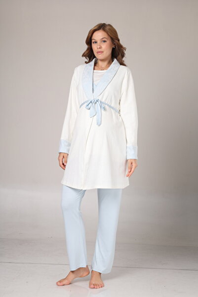 HAFSARA New Season Self-Patterned Winter Dressing Gown Double-Breasted Lace D...