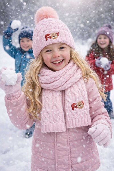 Recos طقم قفازات وقبعة وشاح للأطفال من الصوف الداخلي