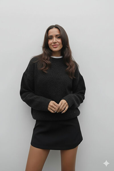 PALUZE Women's Crew Neck Brown Knit Sweater