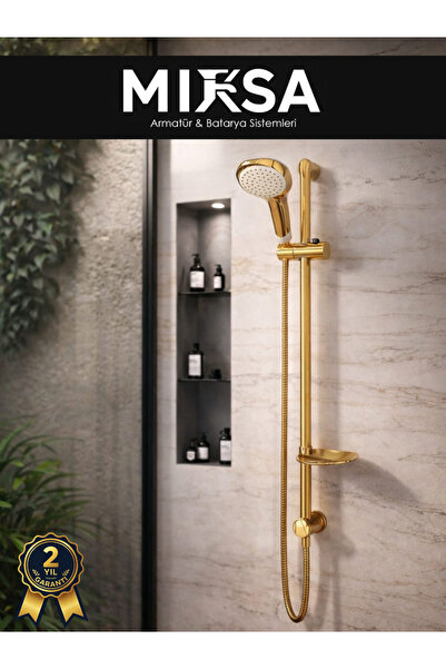 MİXSA Gold Sürgülü Duş Seti – 5 Fonksiyonlu, Geniş Başlıklı, Ayarlanabilir Du...