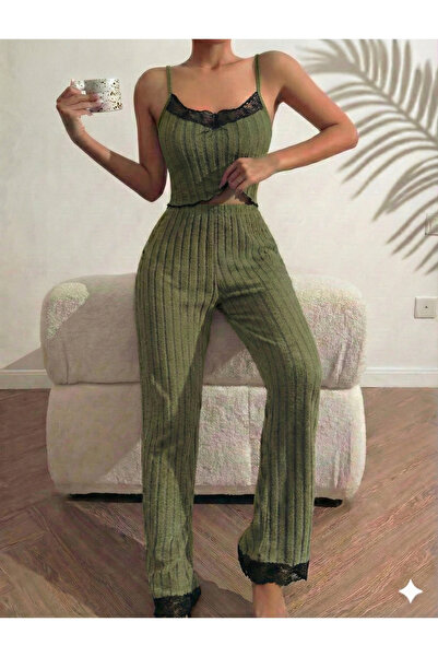 Biraltı Moda Set de pijamale cu bretele, dantelă și detalii cu fundă