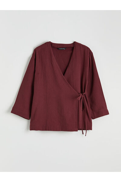 LC Waikiki Bordo Kruvaze Yaka Kadın Müslin Kimono