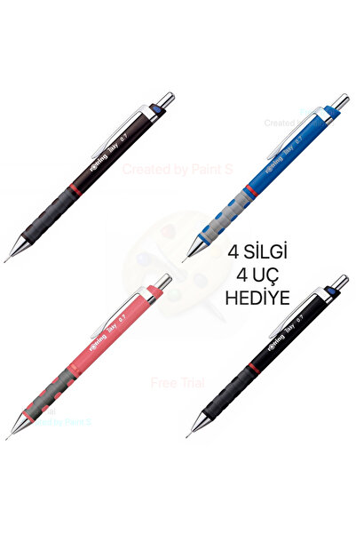 Rotring Tikky Versatil Kalem 0.7 BORDO SİYAH MAVİ GÜL KURUSU 4 Adet Kalem Set...