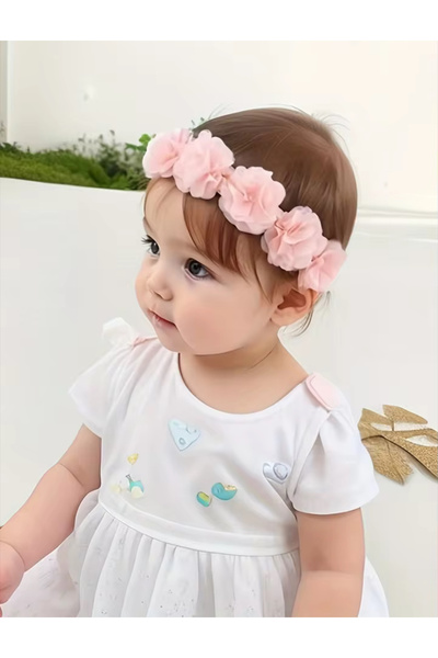 kokosh _ kidss burcu sapmaz تاج باندانا للفتيات الصغيرات بلون السلمون مع زهور...