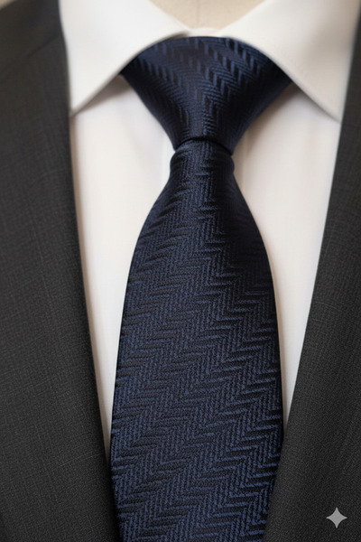 Gutiero Navy Blue Patterned Classic Tie with Handkerchief