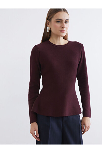 LC Waikiki Mürdüm Bisiklet Yaka Peplum Kadın Triko Kazak