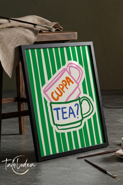 tablodea Чаша чай, рисуван стил, мотив с чаша, декорация за кухня, постер в р...