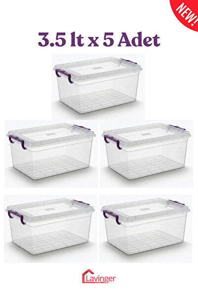 Lavinger Ev Gereçleri 3.5 Lt X 5-Piece Plastic Storage Container with Locking...