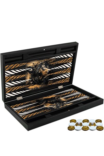 Yenigün Wolf lacquered wooden backgammon game 58x48 cm