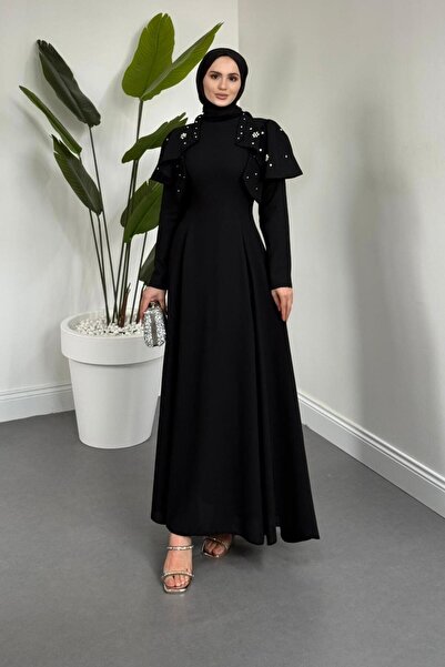 MERVEN AKYÜZ Roxana Taşlı Krep Abiye Siyah