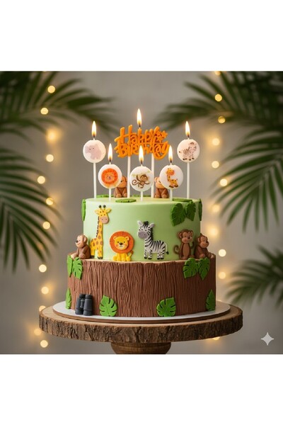 Laviyosa SAFARİ HAPPY BİRTHDAY 6 LI MUM DOĞUM GÜNÜ PARTİ SETİ SÜSÜ MUMU