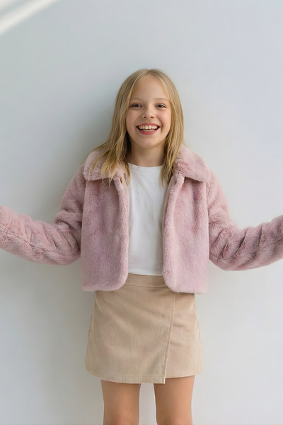 ESİLA KİDS Girls' Bolero Plush Jacket with Pearl Closure Long Sleeve Children's Jacket 2-13 Years