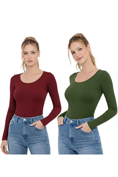 MODARENGİN بلوزة نسائية بأكمام طويلة وياقة راقصة الباليه - تصميم أنيق كاجوال