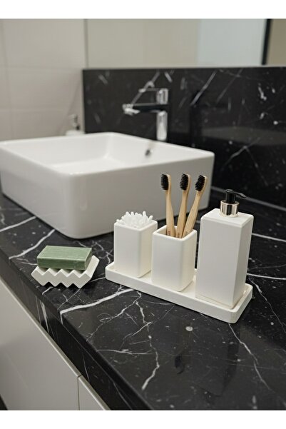 AVZEMA HOME Beton Mermer Desenli Banyo Seti Tuvalet Sabun Sabunluk Dekoratif ...