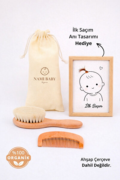 Nami Baby Keçi Kılı Fırça Seti – Bebek Saç Fırçası ve Ahşap Tarak Seti