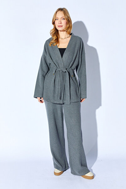Manche Anthracite Soft Textured Thessaloniki Fabric Kimono Set |   Mkw1810392-1