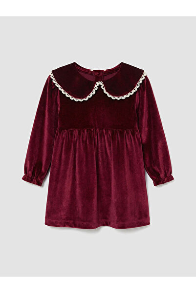 LC Waikiki Gülis Store'den Bordo Bebe Yaka Kız Bebek Kadife Elbise