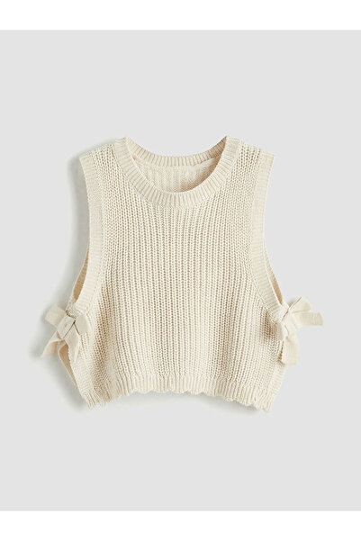 LC Waikiki Ekru Bisiklet Yaka Kız Bebek Triko Süveter
