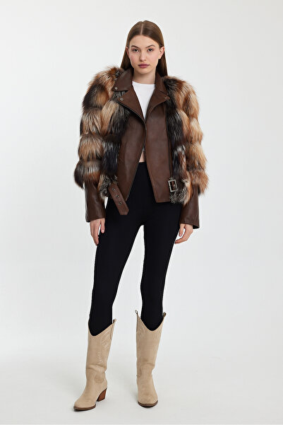 nero leather fur Kürk Detaylı Kadın Deri Ceket