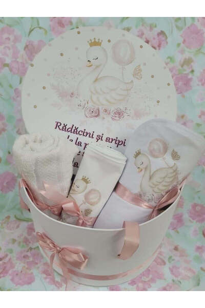 OBSIDION Set botez JOY - trusou cutie - roz pudra Lebada