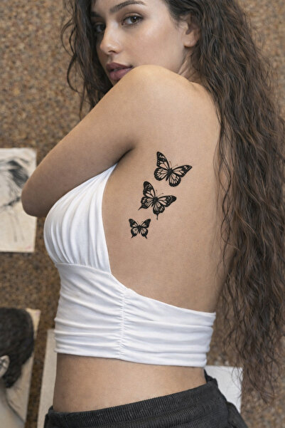 Kirbi Reklam Siyah Kelebek Arka Omuz Geçici Dövme Tattoo