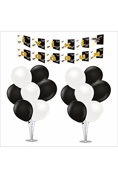 ZENVİVA Σετ 7 βάσεων για μπαλόνια με βάση, 14 ανεμιστήρες μαύρο-λευκό μπαλόνι...