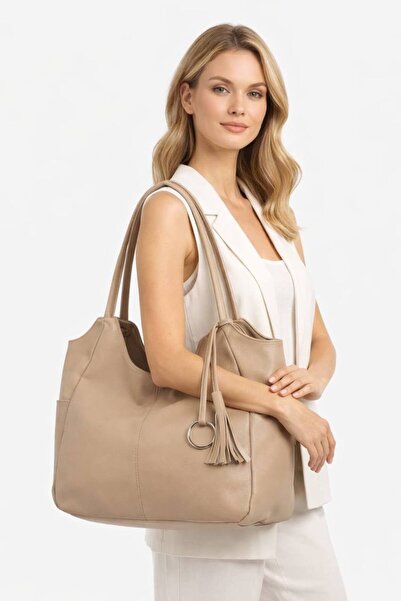 chocolatebag Women's Large Casual Model Selay Shoulder and Arm Bag Beige