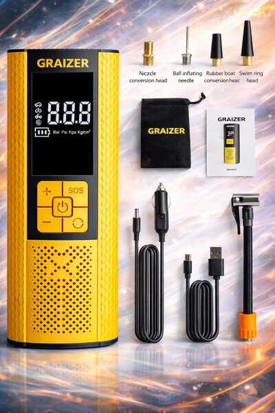 Graizer 150 Psi 12000 Mah Akü Takviye Cihazi Lastik Şişirme Hava Kompresörü L...