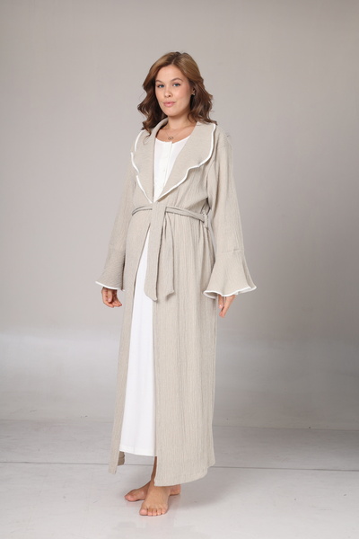 HAFSARA Yeni Sezon Hasır Desen Haki Sabahlıklı Uzun Kollu Lohusa Hamile Gecel...