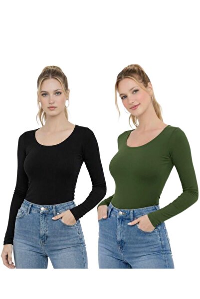 MODARENGİN بلوزة نسائية بأكمام طويلة وياقة راقصة الباليه - تصميم أنيق كاجوال