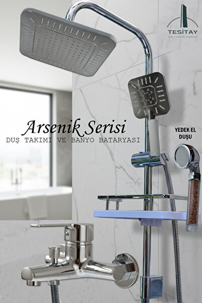 tesitay Geniş Şampuanlıklı Robot Duş Takımı ve Ağır Lüks Banyo Bataryası Arse...