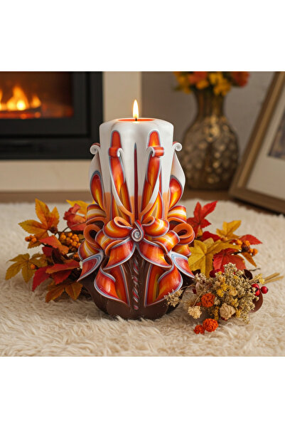 EVE CANDLES Hand carved candle VOLCANIC BLAZE, 12x22cm, 950g, 126h burning time