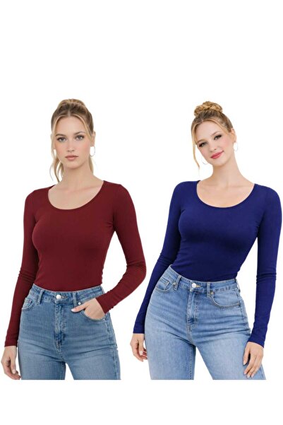 MODARENGİN بلوزة نسائية بأكمام طويلة وياقة راقصة الباليه - تصميم أنيق كاجوال