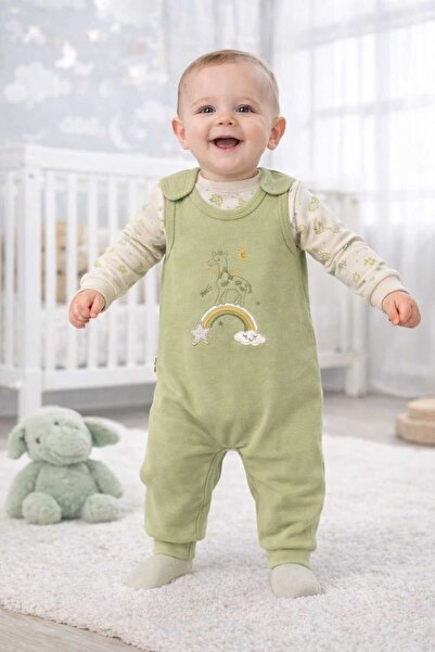 Babycan Erkek Bebek Nakışlı Salopet Tulum %100 Pamuk