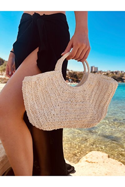 Shellies Bag Beyaz Örgü Yazlık El Çantası/ Plaj Çantası