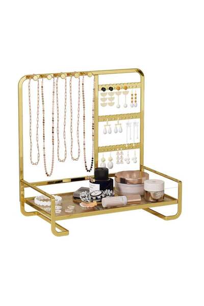 Generic صينية ذهبية للتزيين تُوضع على سطح الطاولة - صينية مجوهرات متعددة الاس...