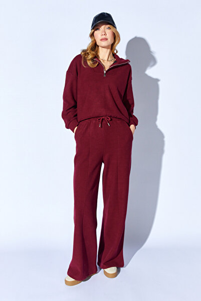 Manche Set de pantaloni cu jumătate de fermoar Burgundy tricou - cu detaliu d...