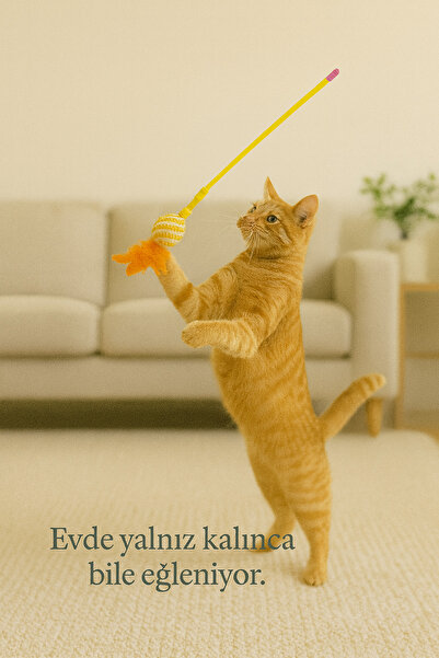 Mırnavistan İp Sargılı Çıngıraklı Tüylü Kedi Oyun Oltası – Yaylı Toplu Kedi O...