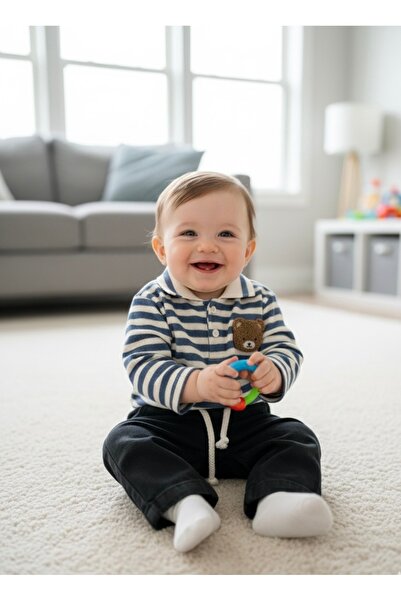 Kids Çizgili ayıcık detaylı ikili bebek takım