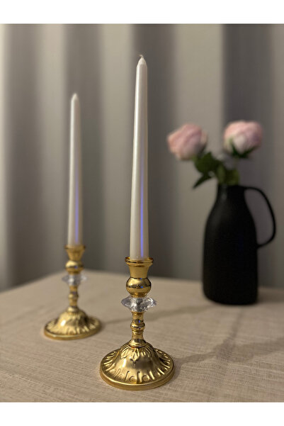 LUXAY HOME GOLD RENGİ SWAN CRYSTAL 2'Lİ ŞAMDAN&MUMLUK SETİ