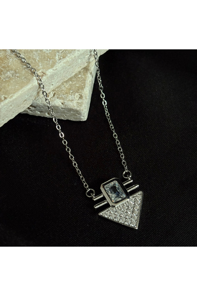 olvera shine قلادة سيريناي من الفولاذ الفضي مع حجر الزركون / 42+5 سم