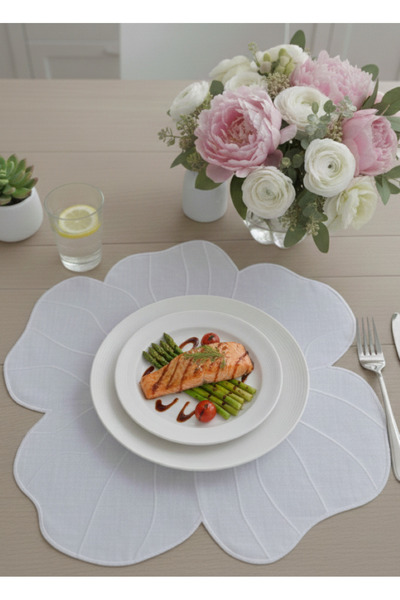 VeraLüx Home 2 ADET Papatya Nakışlı Keten Amerikan Servis ÖZEL LEKE TUTMAZ KUMAŞ