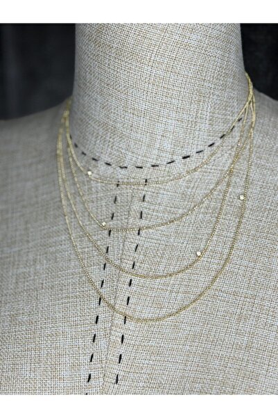 B3 Aksesuar Altın Işıltı Çoklu Zincir Kolye