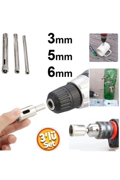 Depolife Cam Fayans Delme Mermer Granit Yuvarlak Delik Açma Panç 3 parça (3-5...